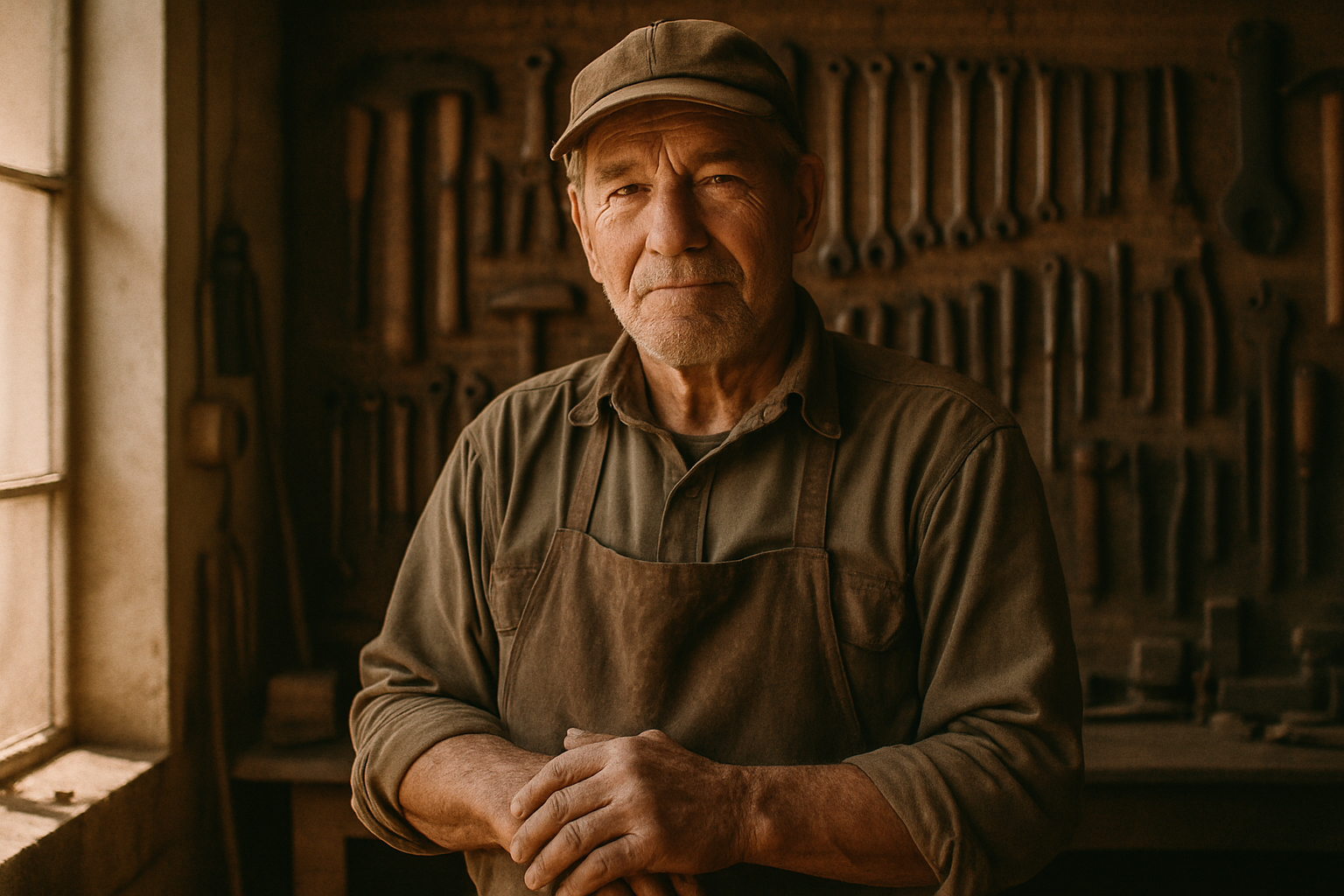 Experienced tradesman in his workshop